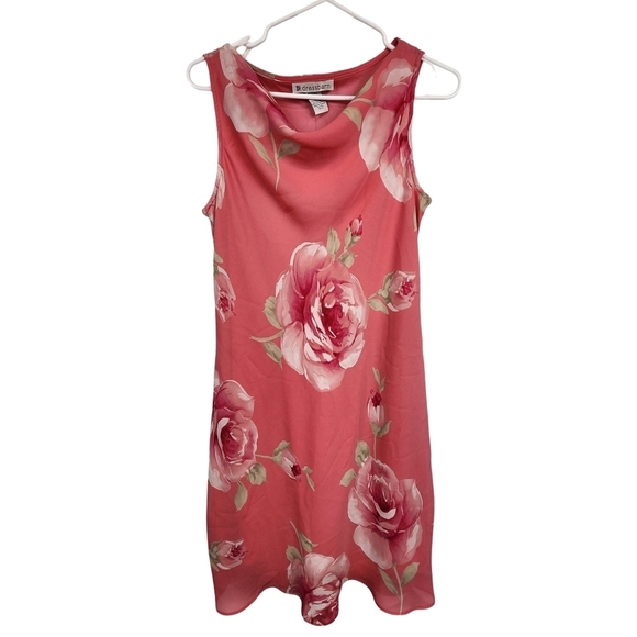 2000s Y2K Dressbarn Floral Cowl Neck Fairy Dress Size 12 - Picture 1 of 7